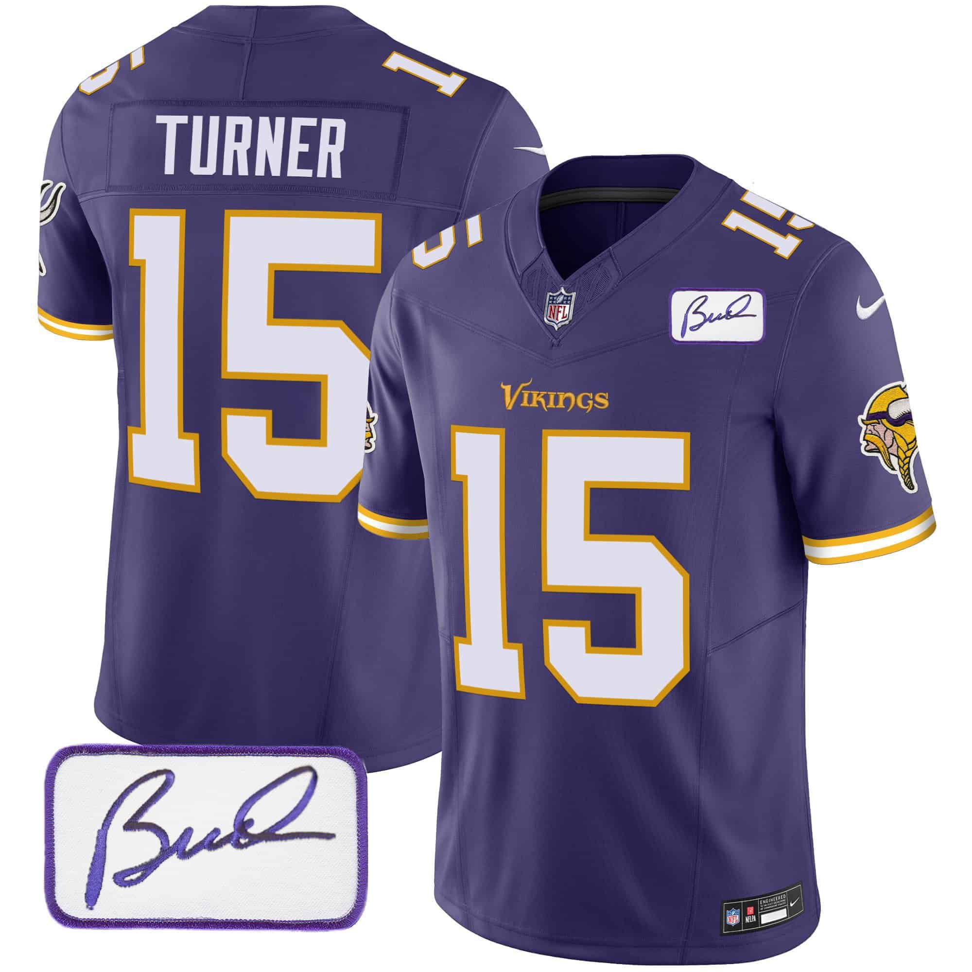 Men Minnesota Vikings 15 Turner Purple 2024 Nike Bud Grant Patch Classic Limited NFL Jersey style 4